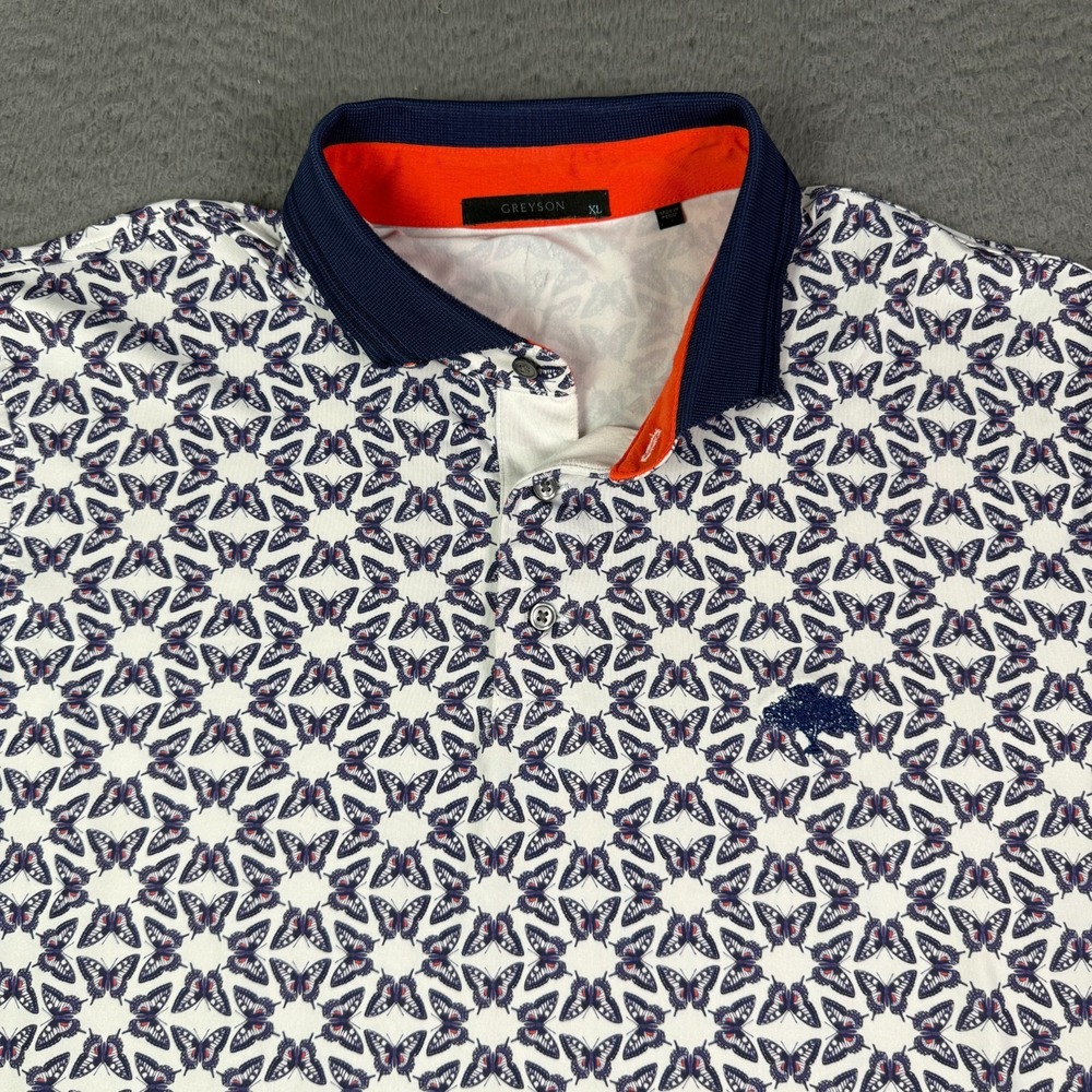 Greyson Butterfly Diaries Golf Polo Shirt Mens XL White Animal Print - Picture 1 of 9